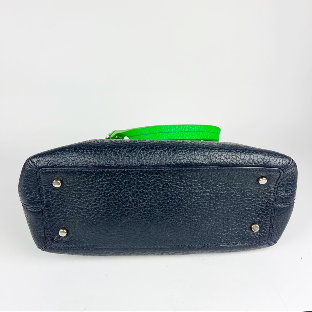 ate Spade Grove Court Stripe Maise Satchel Crossbody Leather Bag Green Navy - Picture 12 of 12